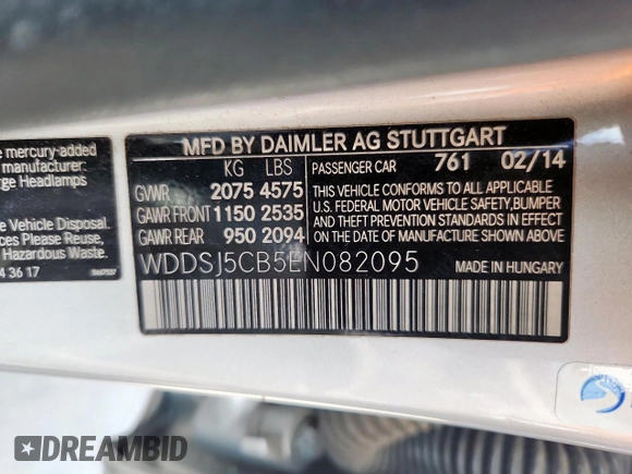 2014 Mercedes-Benz CLA 45 AMG with VIN WDDSJ5CB5EN082095, listed as a Copart auction lot 61476765 with 85,129 mi miles and Salvage title. Bid and sale history available at DreamBid. Image 12.