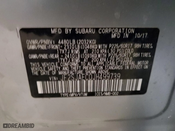 2018 Subaru Forester Premium with VIN JF2SJAEC0JH499739, listed as a Copart auction lot 43913335 with 136,079 mi miles and Non Repairable. Bid and sale history available at carsss.com. Image 13.