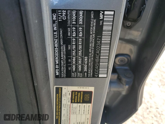 2012 Mercedes-Benz M 350 with VIN 4JGDA5HB4CA023471, listed as a Copart auction lot 52290535 with Not Provided miles and Salvage Title. Bid and sale history available at DreamBid. Image 14.