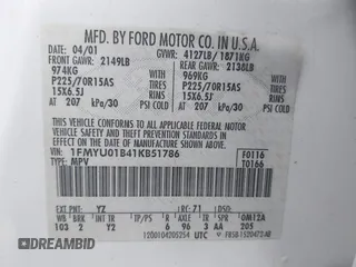 2001 Ford Escape XLS with VIN 1FMYU01B41KB51786, listed as a IAAI auction lot 42362862 with 274,200 mi miles and . Bid and sale history available at DreamBid. Image 9.