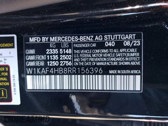2024 Mercedes-Benz C 300 with VIN W1KAF4HB8RR156396, listed as a Copart auction lot 48219474 with 2,573 mi miles and Salvage Title. Bid and sale history available at DreamBid. Image 12.