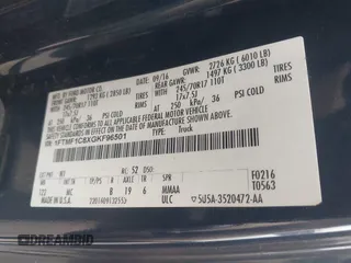 2016 Ford F-150 XL with VIN 1FTMF1C8XGKF96501, listed as a IAAI auction lot 41288789 with 206,914 mi miles. Bid and sale history available at carsss.com. Image 9.