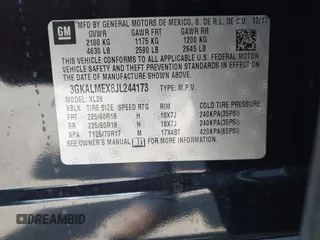 2018 GMC Terrain SLE with VIN 3GKALMEX8JL244173, listed as a IAAI auction lot 41882396 with 81,070 mi miles. Bid and sale history available at carsss.com. Image 9.