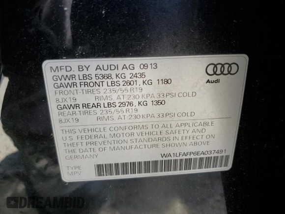 2014 Audi Q5 Premium Plus with VIN WA1LFAFP6EA037491, listed as a Copart auction lot 53580425 with 130,542 mi miles and Salvage Title. Bid and sale history available at carsss.com. Image 15.