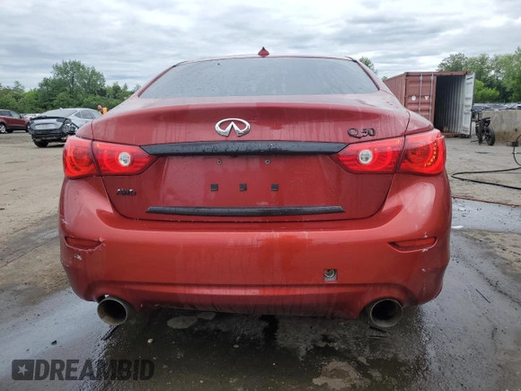 2015 Infiniti Q50 with VIN JN1BV7AR0FM396516, listed as a Copart auction lot 57677055 with 128,369 mi miles and Salvage title. Bid and sale history available at DreamBid. Image 6.