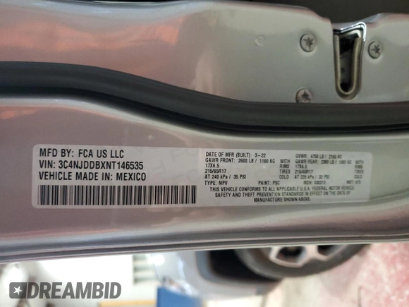 2022 Jeep Compass Trailhawk z VIN 3C4NJDDBXNT146535, wystawiony jako Copart lot #52873595 z przebiegiem 21 513 mil mil oraz Szkoda całkowita • Salvage title. Historia ofert i sprzedaży dostępna na DreamBid. Obrazek 14.