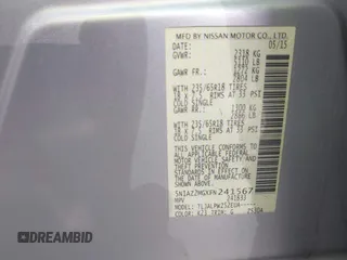 2015 Nissan Murano Platinum с VIN 5N1AZ2MGXFN241567, выставлен на аукционе IAAI как лот 42240996 с пробегом 107 607 миль миль и . История ставок и продаж доступна на DreamBid. Изображение 9.