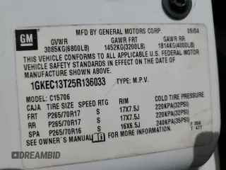 2005 GMC Yukon SLT z VIN 1GKEC13T25R136033, wystawiony jako Copart lot #48189995 z przebiegiem Nie podano mil oraz Szkoda całkowita • Salvage title. Historia ofert i sprzedaży dostępna na DreamBid. Obrazek 14.