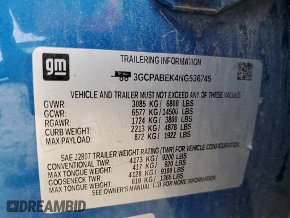 2022 Chevrolet Silverado 1500 Custom with VIN 3GCPABEK4NG536745, listed as a Copart auction lot 51083935 with 88,669 mi miles and Salvage Title. Bid and sale history available at DreamBid. Image 14.