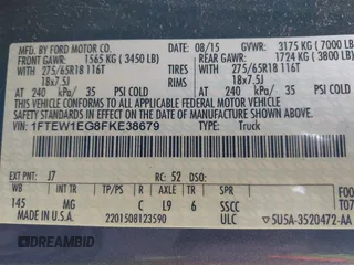2015 Ford F-150 XLT with VIN 1FTEW1EG8FKE38679, listed as a IAAI auction lot 41526976 with 137,000 mi miles. Bid and sale history available at carsss.com. Image 9.