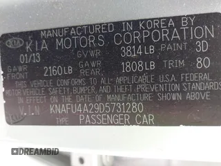 2013 Kia Forte EX with VIN KNAFU4A29D5731280, listed as a IAAI auction lot 41962277 with 160,141 mi miles. Bid and sale history available at carsss.com. Image 9.