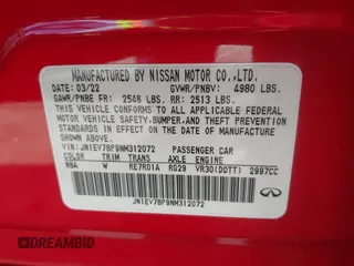2022 Infiniti Q50 Luxe z VIN JN1EV7BP9NM312072, wystawiony jako IAAI lot #41621411 z przebiegiem 33 323 mil mil oraz . Historia ofert i sprzedaży dostępna na DreamBid. Obrazek 9.