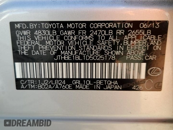 2013 Lexus GS 350 z VIN JTHBE1BL1D5025178, wystawiony jako Copart lot #55988285 z przebiegiem 103 542 mil mil oraz Szkoda całkowita • Salvage title. Historia ofert i sprzedaży dostępna na DreamBid. Obrazek 12.