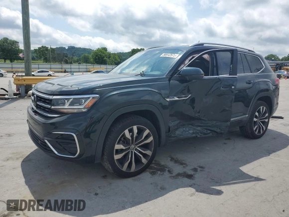 2021 Volkswagen Atlas SEL Premium R-Line with VIN 1V2FR2CA1MC500123, listed as a Copart auction lot 56912575 with 57,054 mi miles and Salvage title. Bid and sale history available at DreamBid. Image 1.