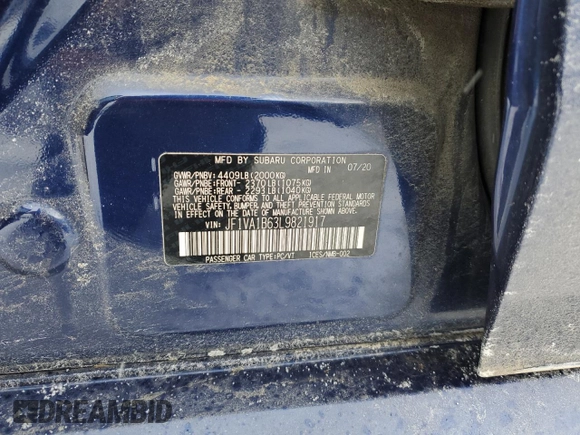 2020 Subaru WRX Premium with VIN JF1VA1B63L9821917, listed as a Copart auction lot 46320105 with 62,568 mi miles and Salvage Title. Bid and sale history available at carsss.com. Image 13.