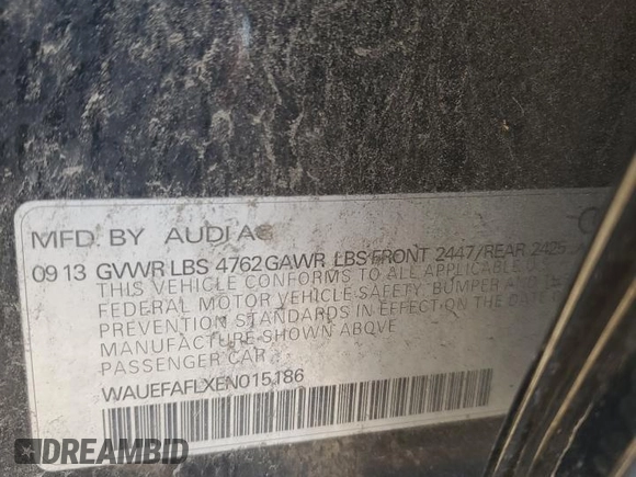 2014 Audi A4 Premium Plus with VIN WAUEFAFLXEN015186, listed as a Copart auction lot 81323784 with 80,198 mi miles and Salvage Title. Bid and sale history available at carsss.com. Image 13.