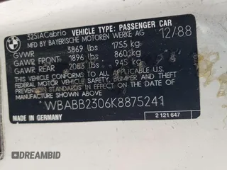 1989 BMW 3 Series z VIN WBABB2306K8875241, wystawiony jako Copart lot #75549524 z przebiegiem 161 039 mil mil oraz Czysty tytuł • Clean title. Historia ofert i sprzedaży dostępna na DreamBid. Obrazek 12.