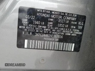 2022 Hyundai Accent SE z VIN 3KPC24A63NE167856, wystawiony jako Copart lot #49349555 z przebiegiem 13 854 mil mil oraz Szkoda całkowita • Salvage title. Historia ofert i sprzedaży dostępna na DreamBid. Obrazek 14.