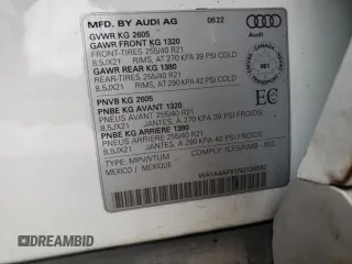 2022 Audi SQ5 Premium with VIN WA1A4AFY1N2134582, listed as a Copart auction lot 82101634 with 36,239 mi miles and Salvage Title. Bid and sale history available at DreamBid. Image 14.