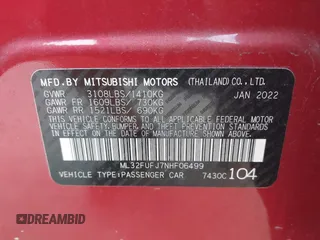 2022 Mitsubishi Mirage ES z VIN ML32FUFJ7NHF06499, wystawiony jako IAAI lot #41768320 z przebiegiem 19 331 mil mil oraz . Historia ofert i sprzedaży dostępna na DreamBid. Obrazek 9.