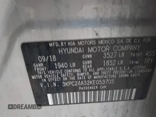 2019 Hyundai Accent SE with VIN 3KPC24A32KE053705, listed as a IAAI auction lot 41772975 with 90,854 mi miles. Bid and sale history available at carsss.com. Image 9.
