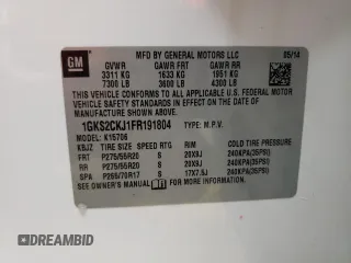 2015 GMC Yukon Denali with VIN 1GKS2CKJ1FR191804, listed as a Copart auction lot 68242514 with 250,403 mi miles and Salvage Title. Bid and sale history available at carsss.com. Image 15.