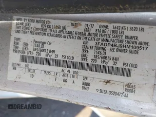 2017 Ford Fiesta SE with VIN 3FADP4BJ9HM109517, listed as a IAAI auction lot 41768282 with 1 mi miles. Bid and sale history available at carsss.com. Image 9.