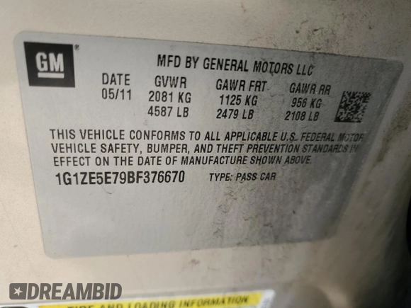 2011 Chevrolet Malibu LTZ with VIN 1G1ZE5E79BF376670, listed as a Copart auction lot 46703065 with 210,087 mi miles and Salvage Title. Bid and sale history available at DreamBid. Image 14.