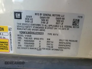 2016 Chevrolet Traverse LTZ with VIN 1GNKVJKD3GJ228201, listed as a Copart auction lot 86395134 with 148,436 mi miles and Salvage Title. Bid and sale history available at DreamBid. Image 16.