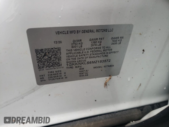 2021 GMC Acadia SLE with VIN 1GKKNKLS6MZ153572, listed as a Copart auction lot 41686545 with 57,246 mi miles and Salvage Title. Bid and sale history available at DreamBid. Image 13.