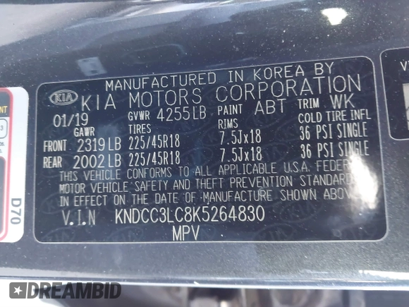 2019 Kia Niro EX with VIN KNDCC3LC8K5264830, listed as a IAAI auction lot 41677782 with 151,265 mi miles. Bid and sale history available at carsss.com. Image 9.