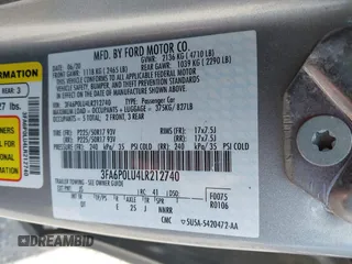 2020 Ford Fusion SE with VIN 3FA6P0LU4LR212740, listed as a IAAI auction lot 42374044 with 146,927 mi miles and . Bid and sale history available at DreamBid. Image 9.