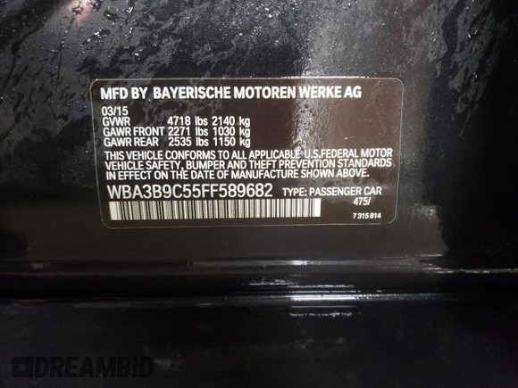 2015 BMW 3 Series 335i xDrive z VIN WBA3B9C55FF589682, wystawiony jako Copart lot #49249045 z przebiegiem 80 172 mil mil oraz Szkoda całkowita • Salvage title. Historia ofert i sprzedaży dostępna na DreamBid. Obrazek 13.