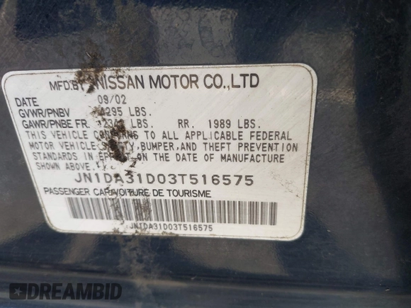 2003 Nissan Maxima SE z VIN JN1DA31D03T516575, wystawiony jako IAAI lot #42153623 z przebiegiem 176 446 mil mil oraz . Historia ofert i sprzedaży dostępna na DreamBid. Obrazek 9.