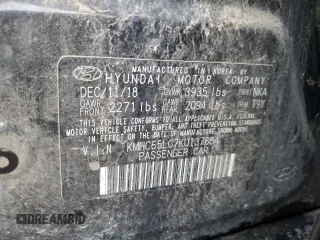2019 Hyundai Ioniq Blue with VIN KMHC65LC7KU137684, listed as a Copart auction lot 58597025 with 53,010 mi miles and Salvage title. Bid and sale history available at DreamBid. Image 12.
