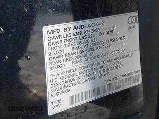 2021 Audi Q7 Premium Plus with VIN WA1LXAF70MD037030, listed as a IAAI auction lot 41776143 with 52,787 mi miles and . Bid and sale history available at DreamBid. Image 9.