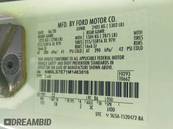 2021 Ford Transit Connect XL with VIN NM0LS7E71M1483016, listed as a IAAI auction lot 41867990 with 67,357 mi miles and . Bid and sale history available at DreamBid. Image 9.