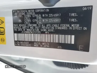 2019 Lexus NX 300 z VIN JTJYARBZ5K2157205, wystawiony jako Copart lot #52554165 z przebiegiem 78 228 mil mil oraz Szkoda całkowita • Salvage title. Historia ofert i sprzedaży dostępna na DreamBid. Obrazek 14.