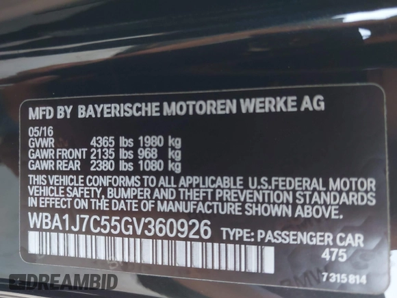 2016 BMW 2 Series M235i with VIN WBA1J7C55GV360926, listed as a IAAI auction lot 41482584 with 60,172 mi miles. Bid and sale history available at carsss.com. Image 9.