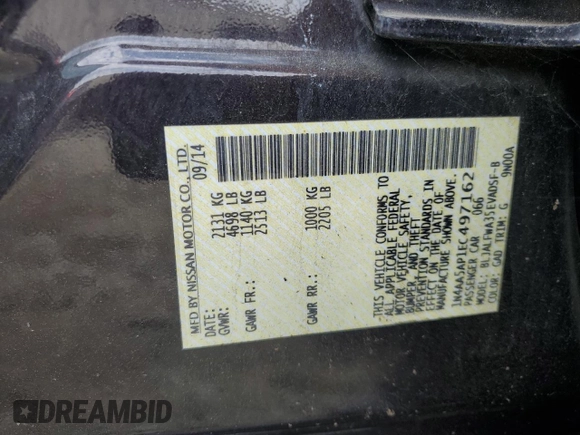 2014 Nissan Maxima S with VIN 1N4AA5AP1EC497162, listed as a Copart auction lot 72680354 with 139,704 mi miles and Salvage title. Bid and sale history available at DreamBid. Image 12.