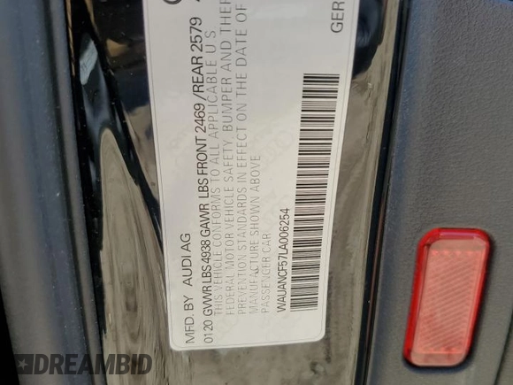 2020 Audi A5 Sportback Premium with VIN WAUANCF57LA006254, listed as a Copart auction lot 48270743 with 79,012 mi miles. Bid and sale history available at carsss.com. Image 12.