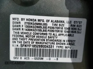 2008 Honda Pilot EX-L with VIN 5FNYF18528B004331, listed as a Copart auction lot 53324835 with 201,040 mi miles and Salvage Title. Bid and sale history available at carsss.com. Image 13.