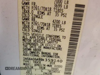 2008 Nissan Titan XE z VIN 1N6BA06A98N359140, wystawiony jako Copart lot #75695814 z przebiegiem 191 668 mil mil oraz Szkoda całkowita • Salvage title. Historia ofert i sprzedaży dostępna na DreamBid. Obrazek 14.
