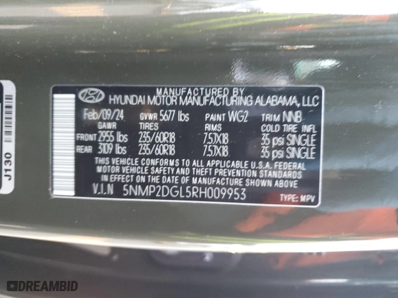 2024 Hyundai Santa Fe SEL with VIN 5NMP2DGL5RH009953, listed as a Copart auction lot 88107475 with 19,474 mi miles and Salvage Title. Bid and sale history available at carsss.com. Image 13.