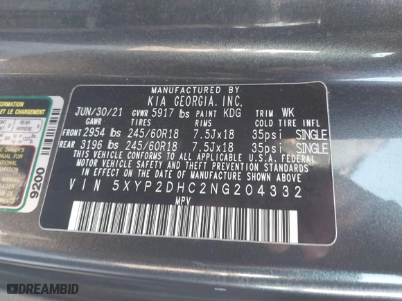2022 Kia Telluride LX with VIN 5XYP2DHC2NG204332, listed as a IAAI auction lot 41700971 with 127,636 mi miles. Bid and sale history available at carsss.com. Image 9.