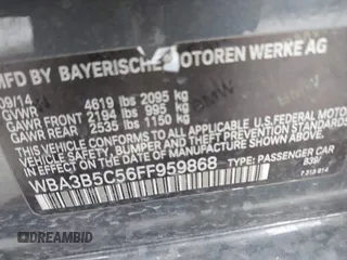 2015 BMW 3 Series 328i xDrive with VIN WBA3B5C56FF959868, listed as a IAAI auction lot 41219776 with 84,139 mi miles and . Bid and sale history available at DreamBid. Image 9.