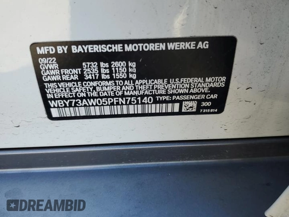 2023 BMW i4 eDrive40 z VIN WBY73AW05PFN75140, wystawiony jako Copart lot #46587175 z przebiegiem 28 426 mil mil oraz Szkoda całkowita • Salvage title. Historia ofert i sprzedaży dostępna na DreamBid. Obrazek 13.