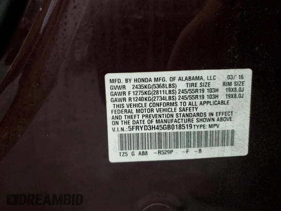 2016 Acura MDX Technology с VIN 5FRYD3H45GB018519, выставлен на аукционе Copart как лот 56639715 с пробегом Не указан миль и Чистый • Clean title. История ставок и продаж доступна на DreamBid. Изображение 13.