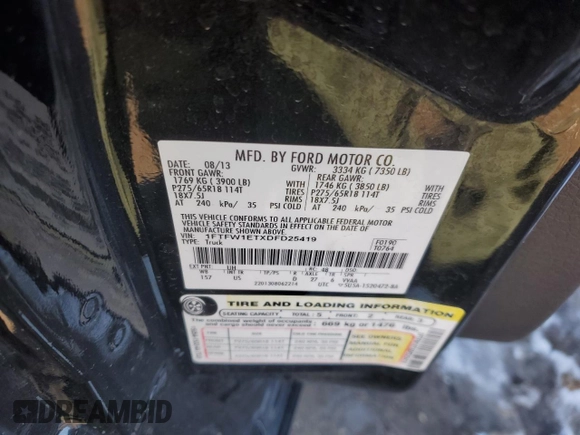2013 Ford F-150 XL with VIN 1FTFW1ETXDFD25419, listed as a Copart auction lot 49680545 with 138,446 mi miles and Salvage Title. Bid and sale history available at carsss.com. Image 14.