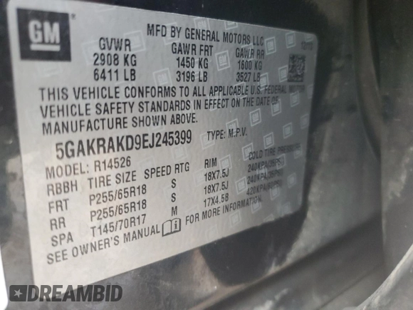 2014 Buick Enclave Convenience with VIN 5GAKRAKD9EJ245399, listed as a Copart auction lot 45999085 with 130,468 mi miles and Salvage Title. Bid and sale history available at carsss.com. Image 15.